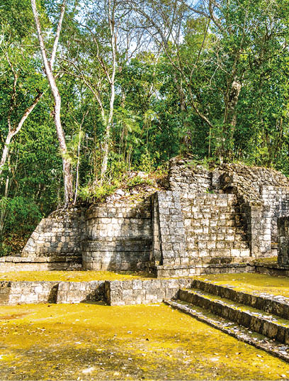 Ruins of a Mayan pyramid at the Balamku Site in Campeche, Mexico