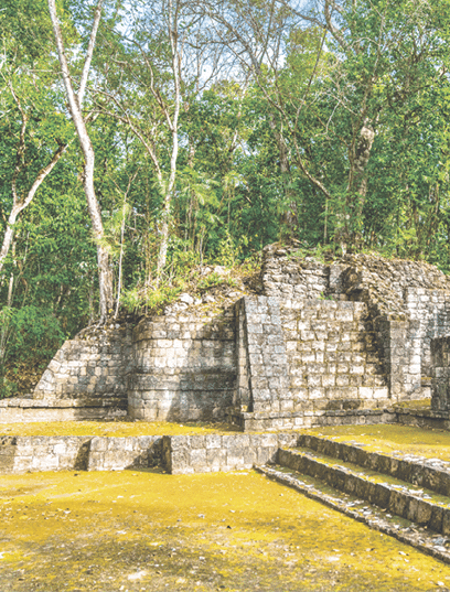 Ruins of a Mayan pyramid at the Balamku Site in Campeche, Mexico