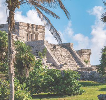 Mayan Ruins in Tulum at the Tulum Archeological Zone in Quintana Roo, Mexico on the Yucatan Peninsula
