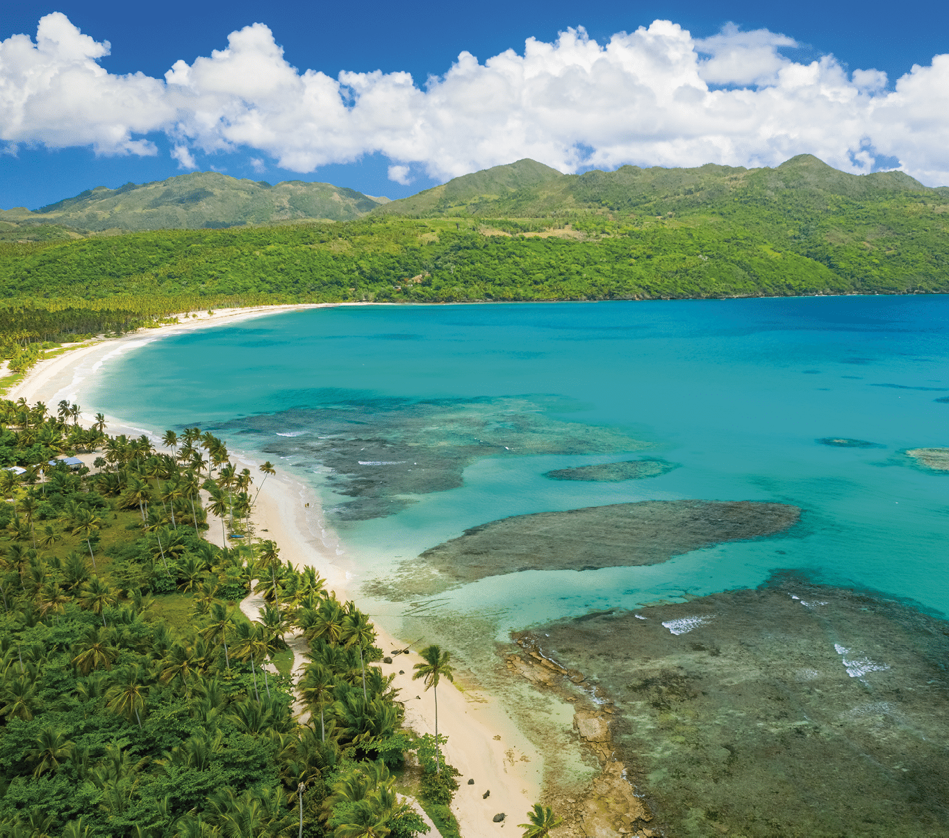 Aerial photography of wonderful tropical panorama of Rincon bay.Samana peninsula,Rincon beach,Dominican Republic.