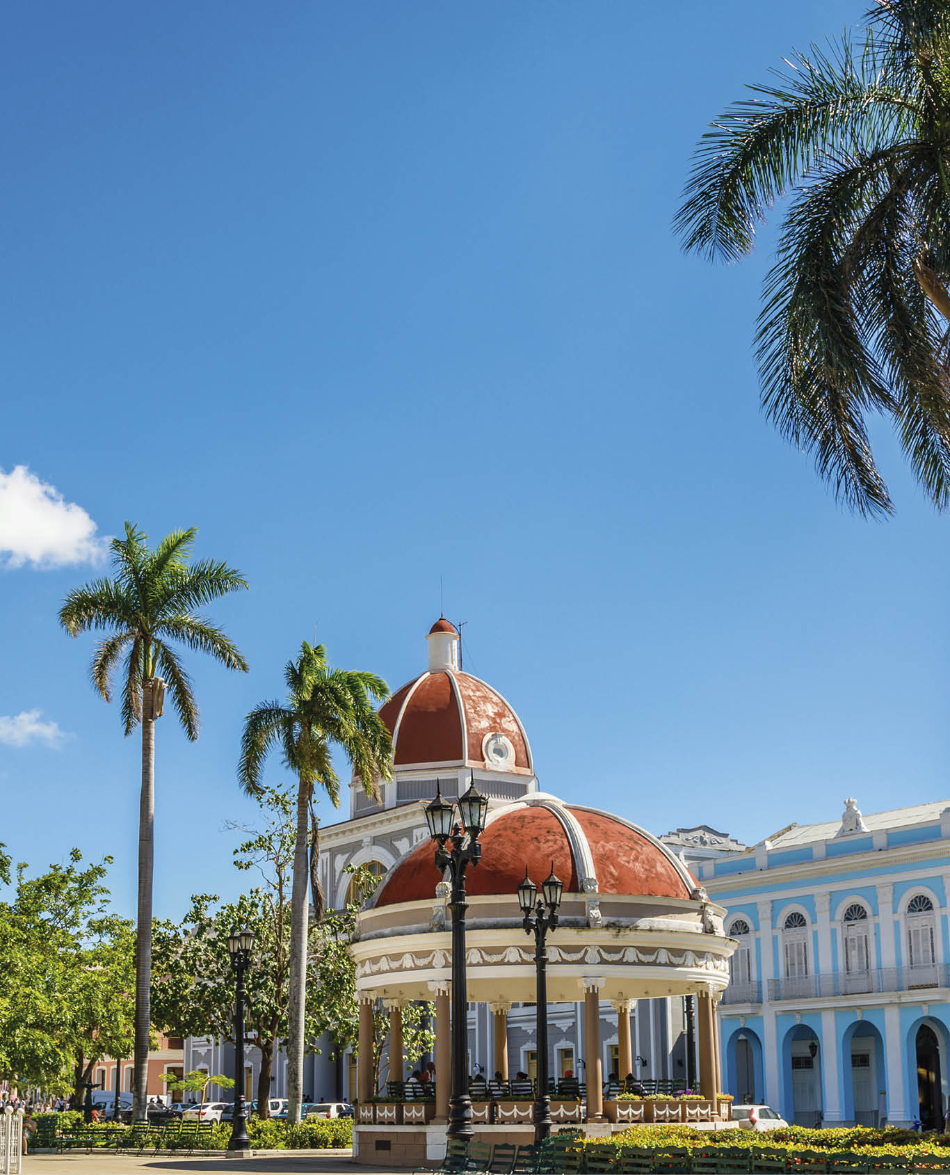 Cienfuegos Jose Marti central park with palms and historical buildings, Cienfuegos Province, Cuba